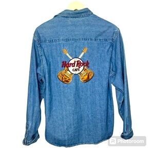 Vintage Hard Rock Cafe Denim button up shirt Jean CHICAGO XL